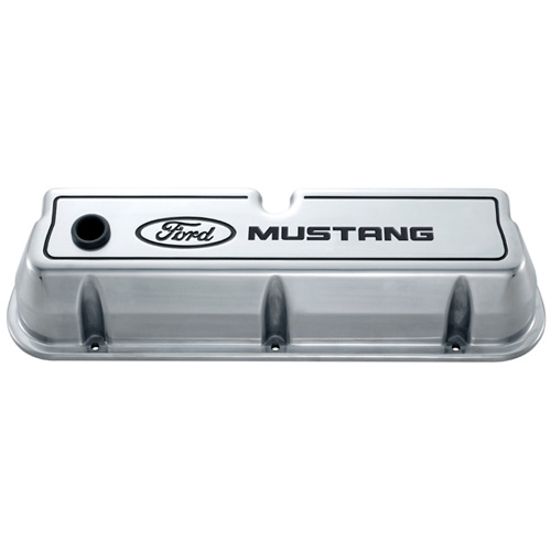 FORD MUSTANG DIE-CAST VALVE COVERS POLISHED WITH BLACK LOGO