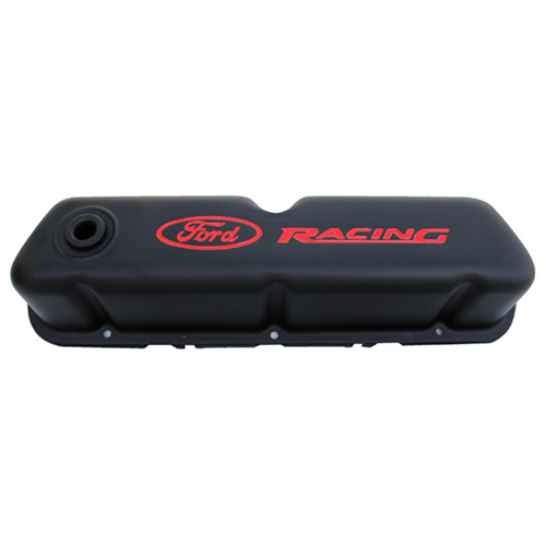 FORD RACING LOGO STAMPED STEEL VALVE COVERS BLACK CRINKLE FINISH