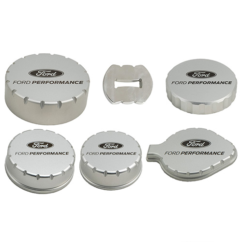 MUSTANG BILLET ENGINE CAP SET W/ LASER ENGRAVED FORD PERFORMANCE LOGO